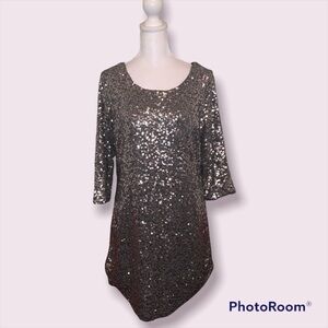 Lauren Conrad Gray/Silver Sequins Shirt Mini Dress Size Medium NWT